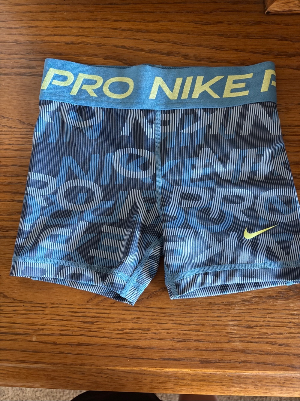 Nike Pro Small Dri-FIT 3” Shorts Blue Graphic Light Lemon - Excellent Condition